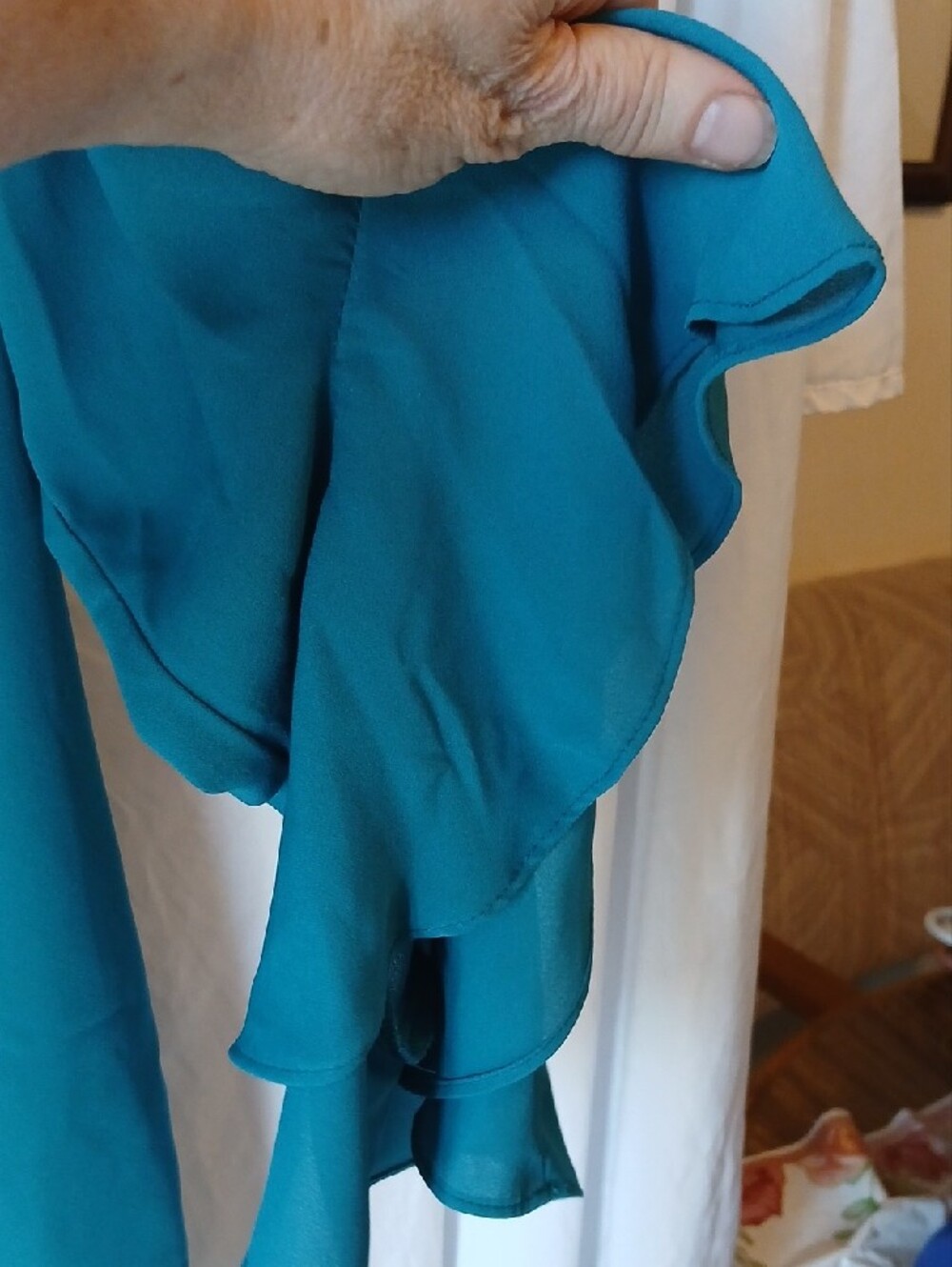 Vince Camuto Teal V-Neck Ruffle Bell Sleeve Blouse - Picture 2 of 3